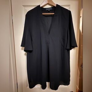 Eloquii Sheer Black V-Neck Blouse with Flutter Sleeves Size 18